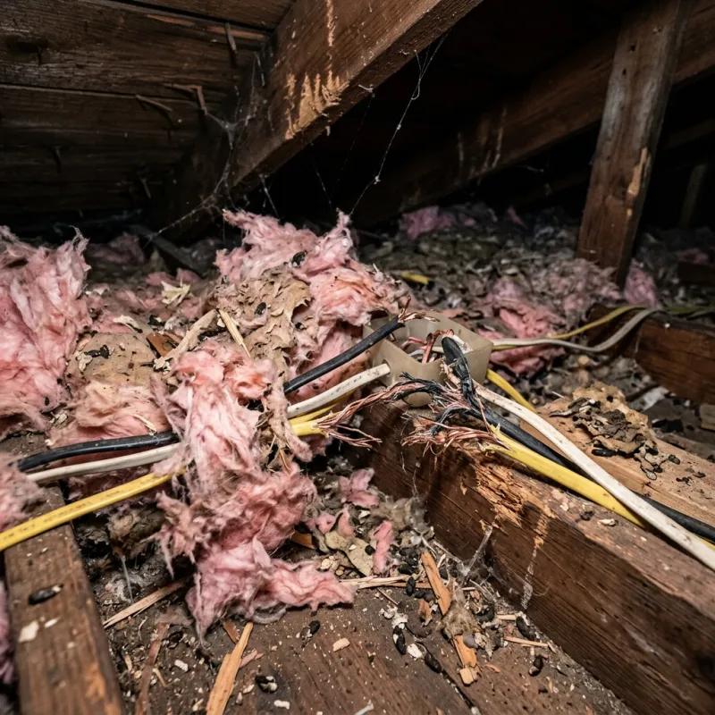 Contaminated ceiling insulation being assessed in a Ravenhall roof space