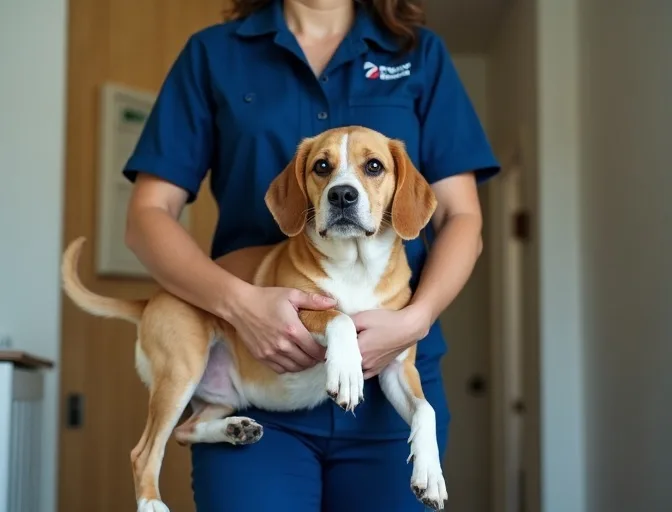 Technician respectfully transporting a deceased dog in Ravenhall