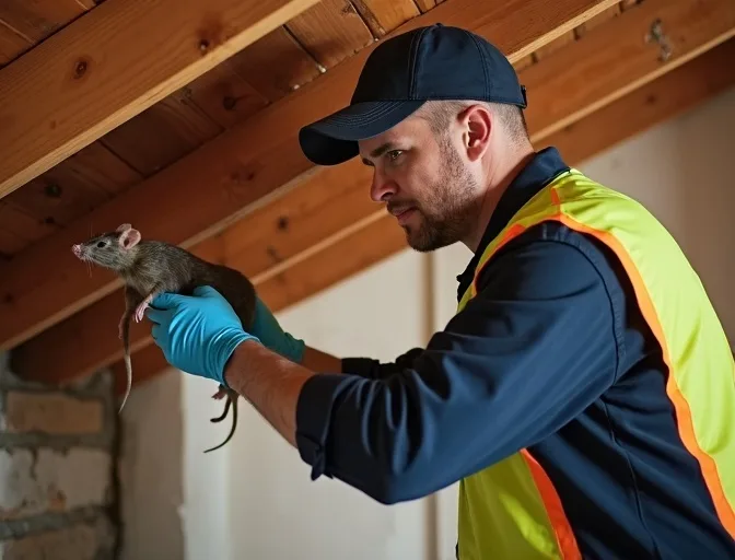 Technician inspecting a roof cavity for a dead rat in Ravenhall